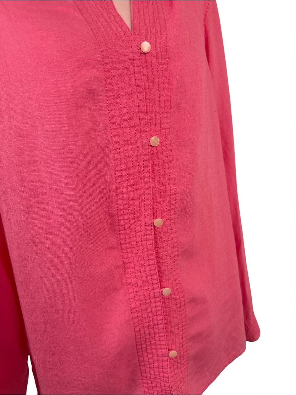 Liz Claiborne 100% Linen Pink Button Front Blouse L| Cottagecore Boho Resort